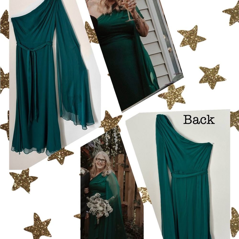 Alex Marie Green Asymmetrical One Shoulder Gown